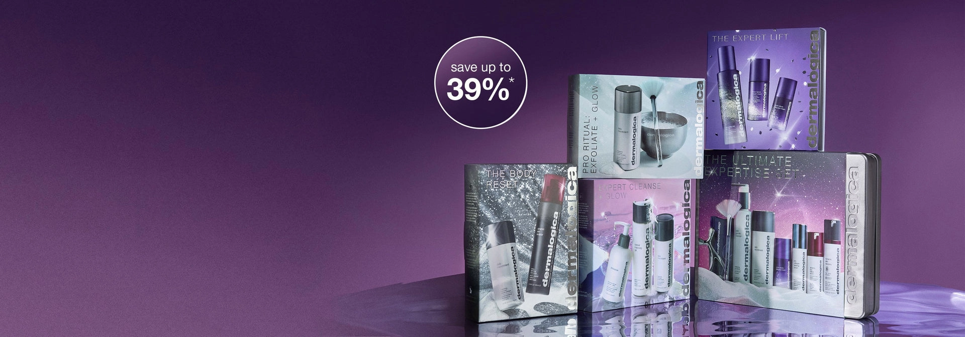 Dermalogica holiday gift sets arranged in a group shot